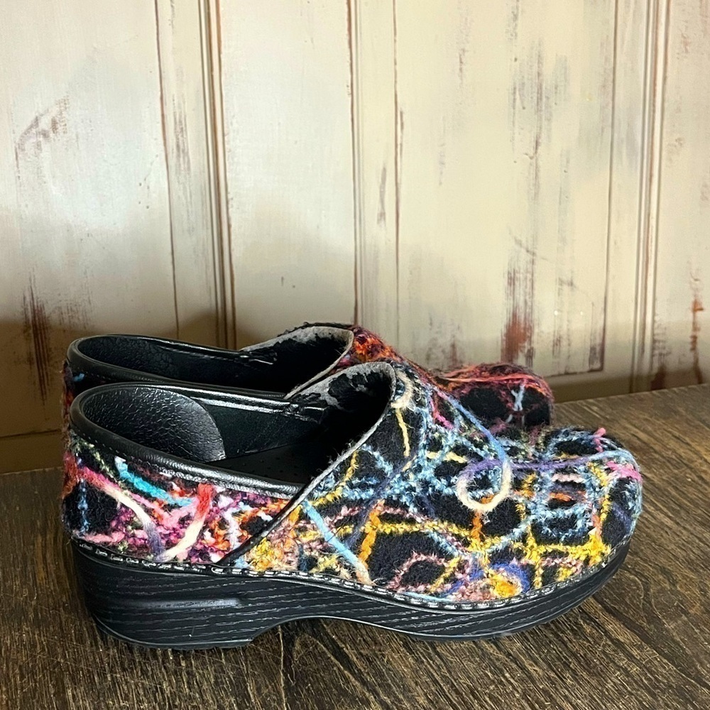 Dansko Black Confetti Scribble Wool Yarn Professional Comfort Clogs EU 38 US 7.5